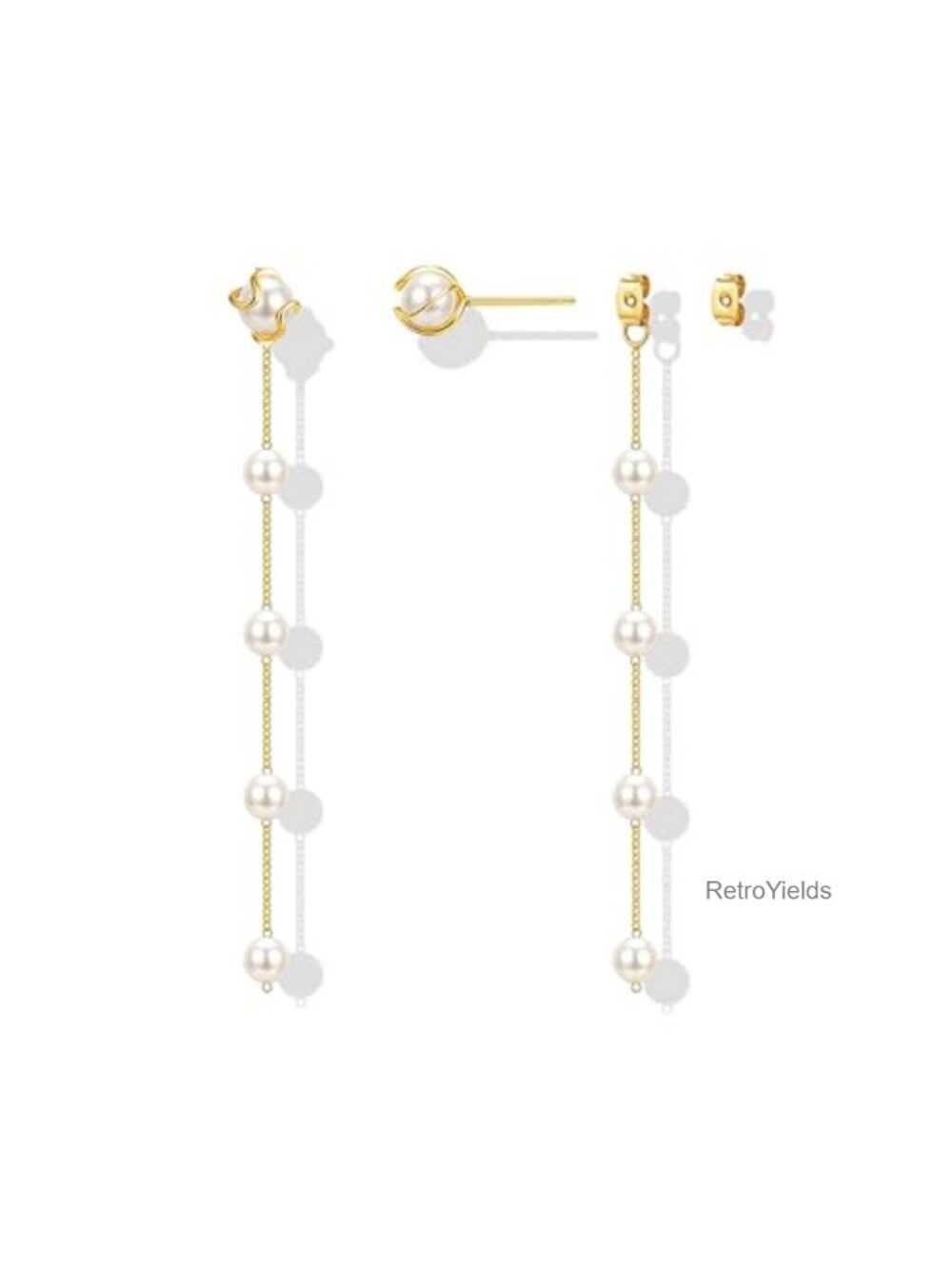Pearl Drop Earrings 14K Gold Plated Two-in-One Dangle & Stud Set for Women